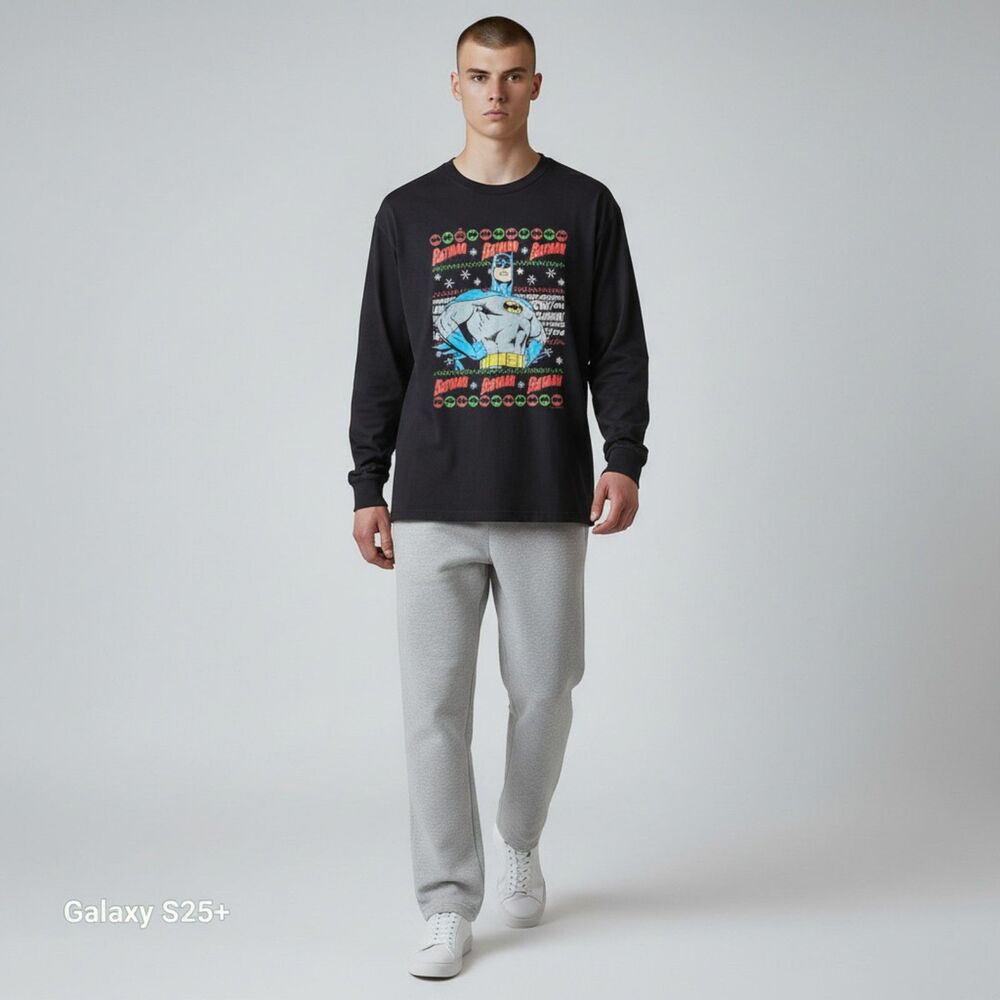 Batman Retro Dark Knight Holiday Graphic Crewneck Sweatshirt Black 2XL